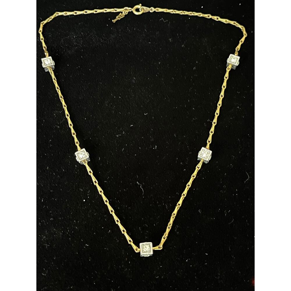Crown Trifari Vintage Crystal Cube Station Necklace 1723